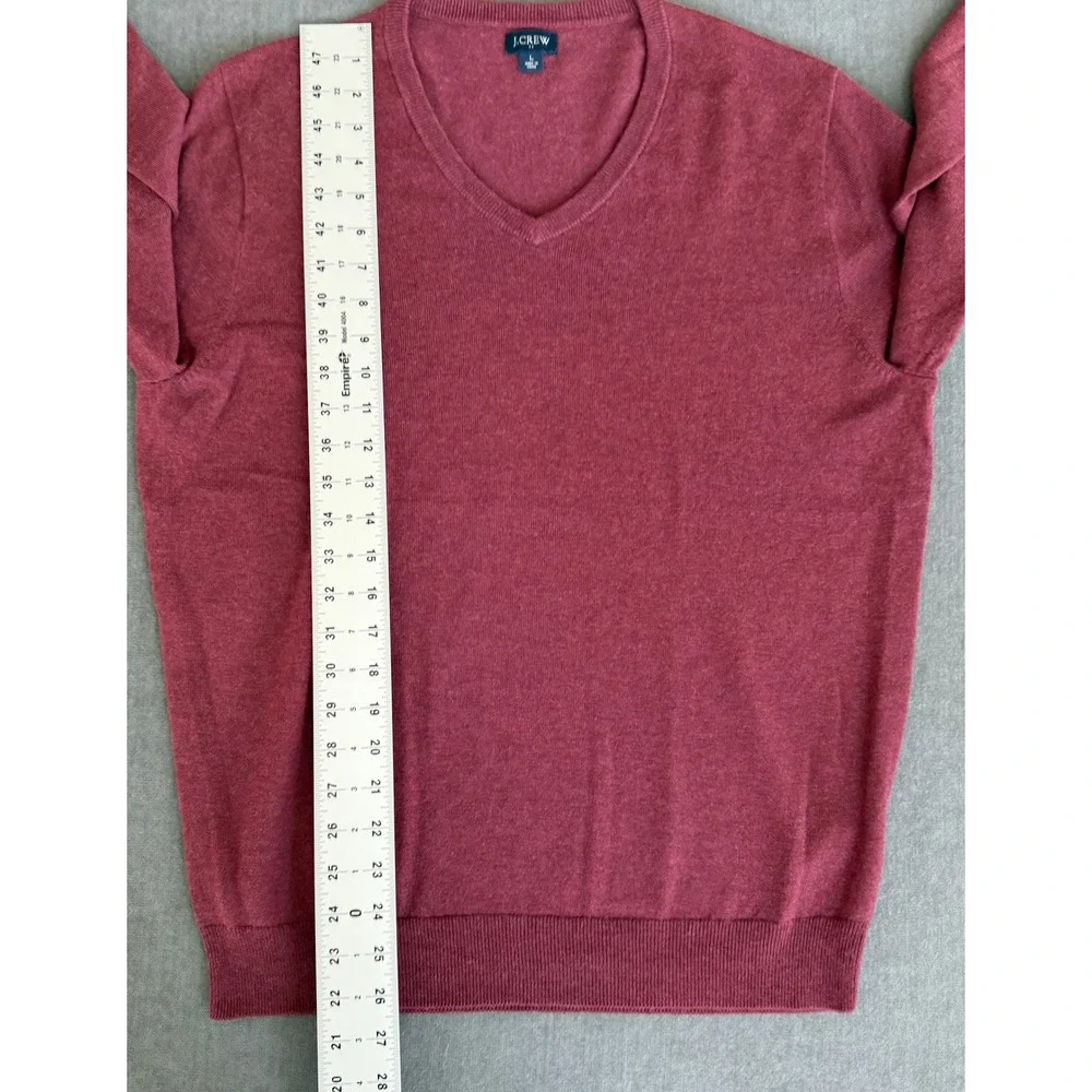 J Crew V Neck Sweater Mens L Burgundy Red Merino Wool Blend Preppy Office‎